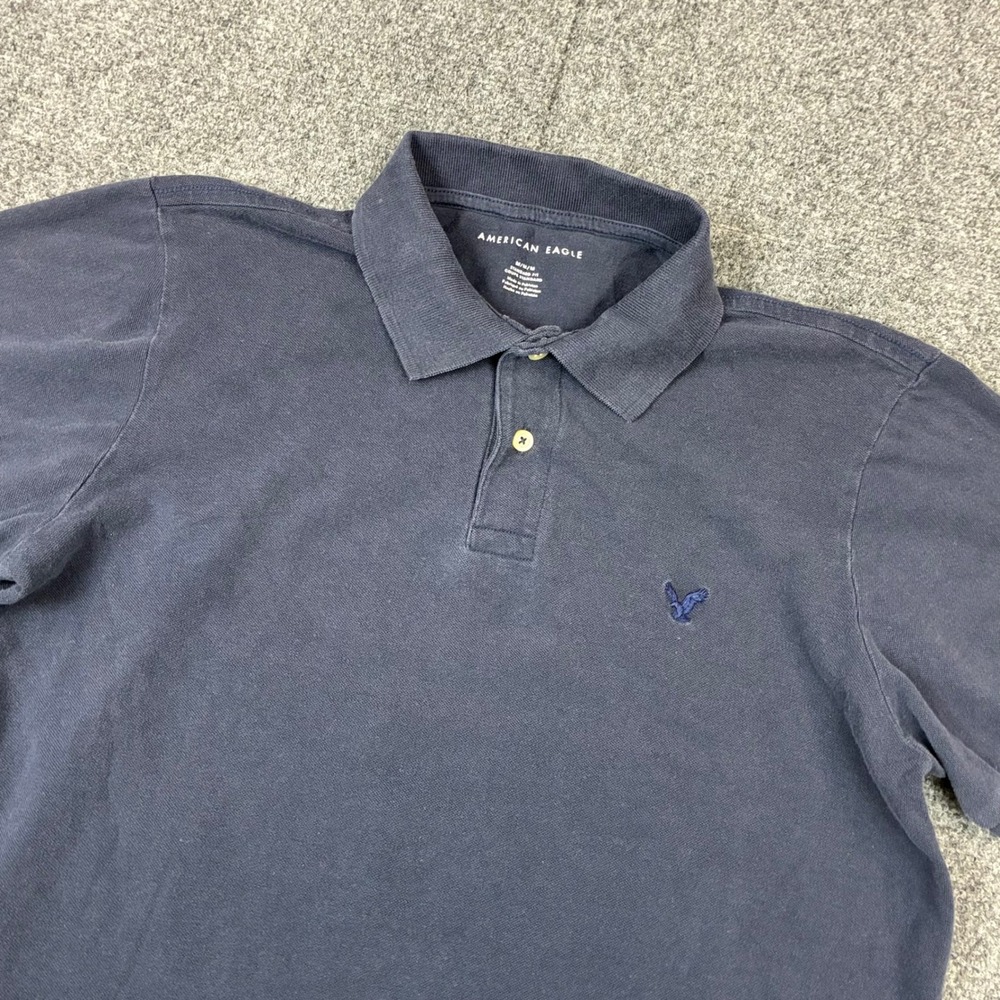 American Eagle Mens Size Medium Navy Blue Short Sleeve Pique Polo Shirt Standard